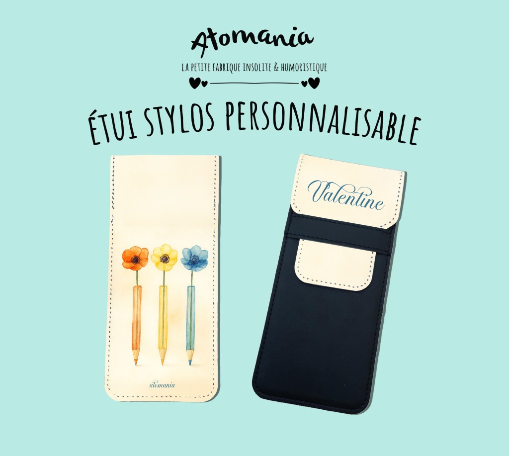 étui stylos "Aquarelle florale" Atomania. étui à stylos personnalisable au prénom de votre choix.